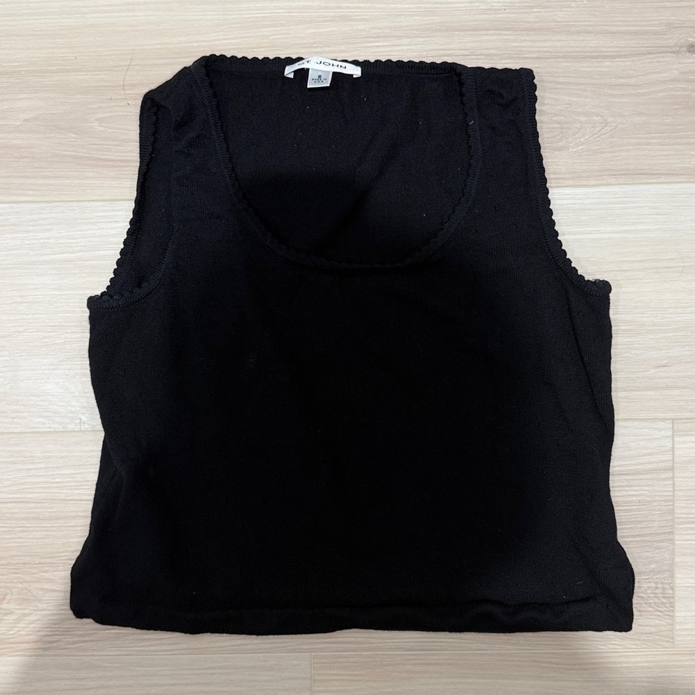St John Black Open Work Knit Light Tank Top